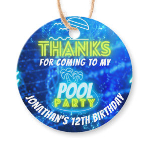 Neon Glowing Pool Party Birthday Party Thank You Favor Tags