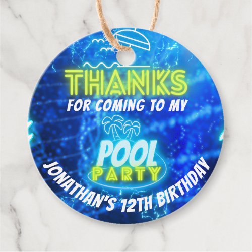 Neon Glowing Pool Party Birthday Party Thank You Favor Tags