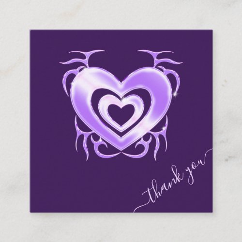 Neon Glowing Purple Heart Magic Thank You Romantic Square Business Card