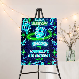 Neon Glowing Space Rocket Ship Boys Party Welcome Foam Board