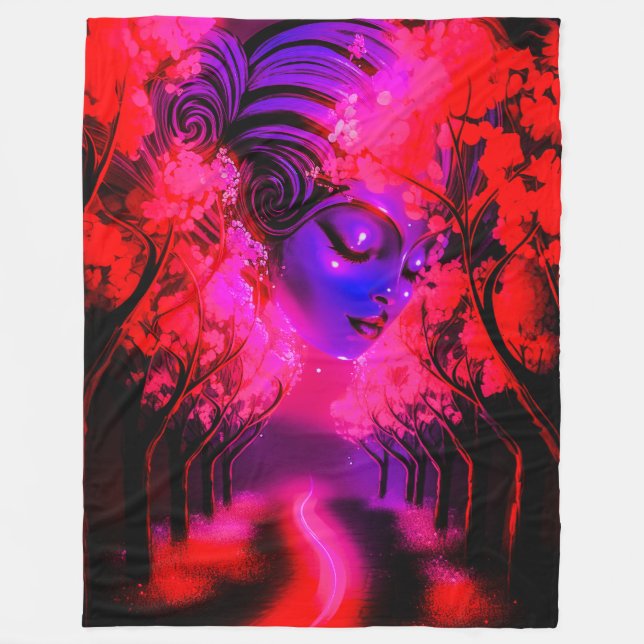 Neon Goddess in Enchanted Forest Fleece Blanket (Front)