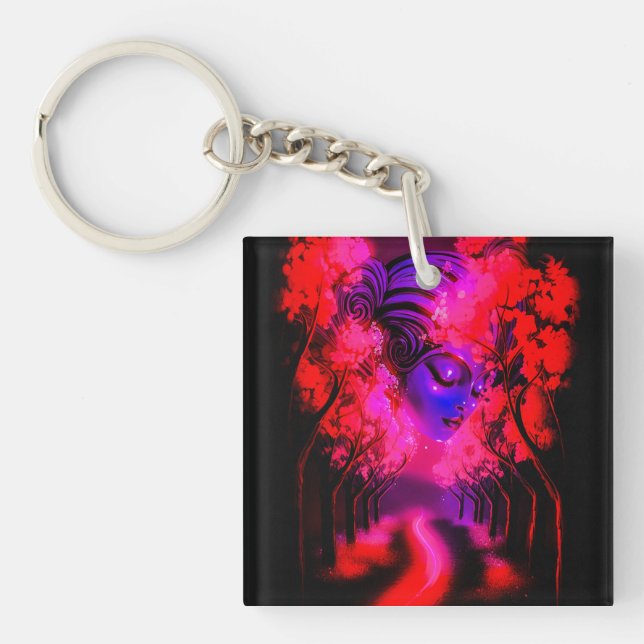 Neon Goddess in Enchanted Forest Keychain (Front)