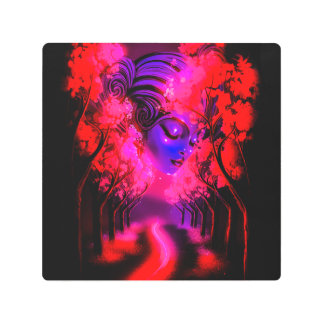 Neon Goddess in Enchanted Forest Metal Print