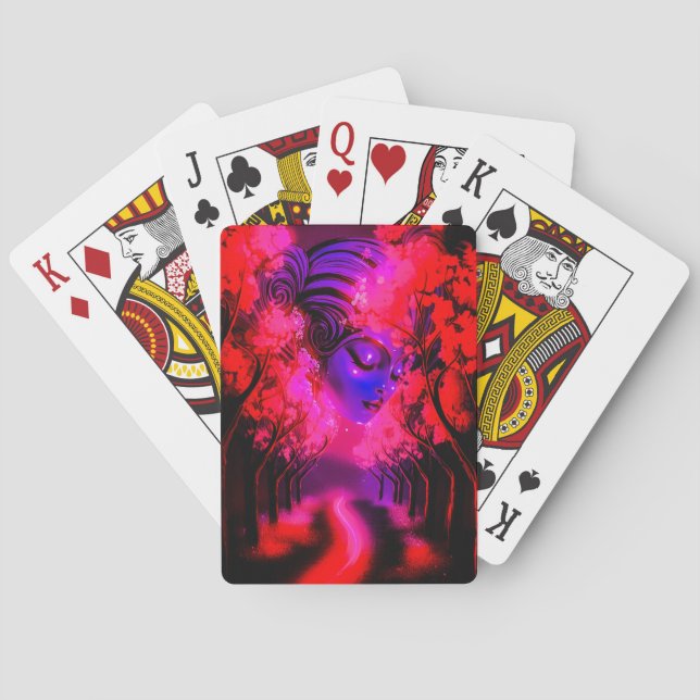 Neon Goddess in Enchanted Forest Poker Cards (Back)