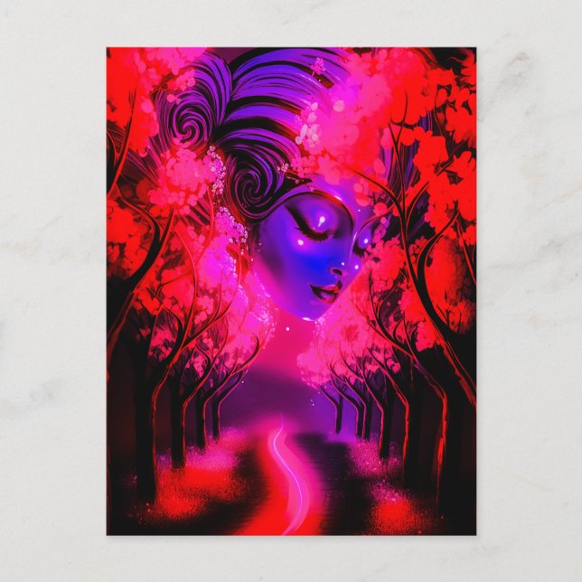 Neon Goddess in Enchanted Forest Postcard (Front)
