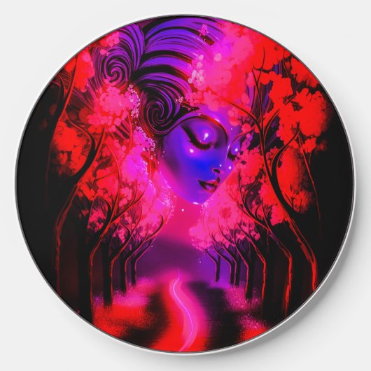 Neon Goddess in Enchanted Forest Wireless Charger (Front)