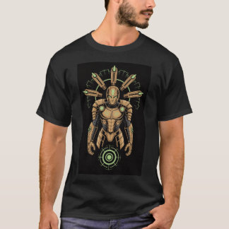 Neon gold armor, digital engravings, and a radiant T-Shirt