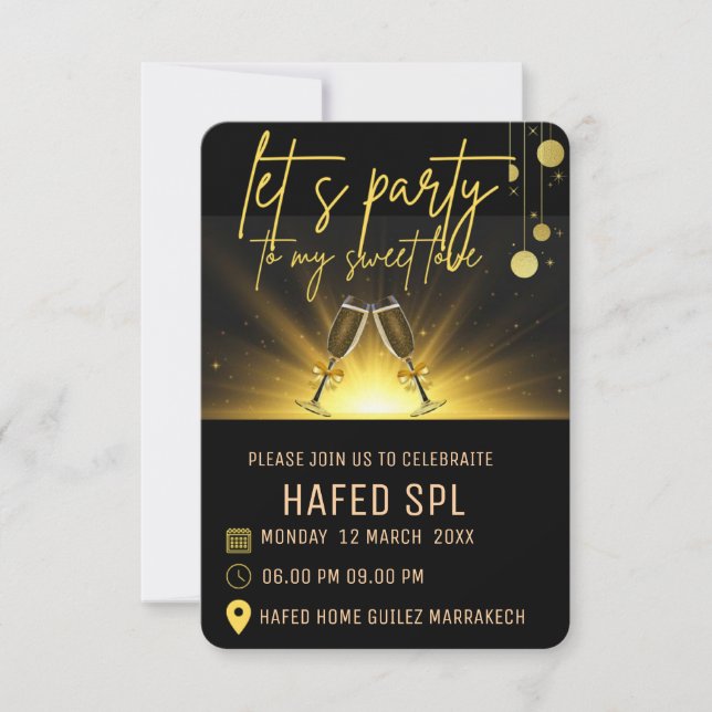 Neon Gold Light Digital Party e-invite Template, B Invitation (Front)