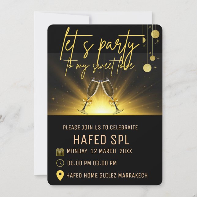 Neon Gold Light Digital Party e-invite Template, B Invitation (Front)