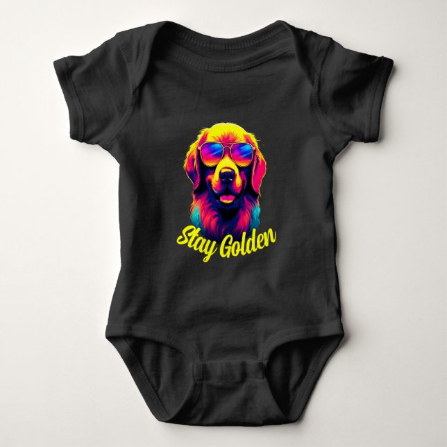 Neon Golden retriever Baby Bodysuit (Front)