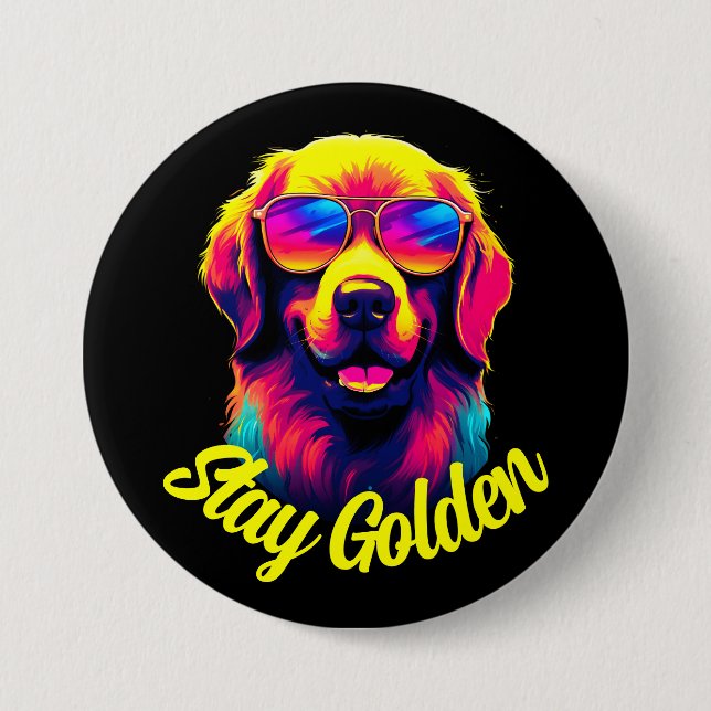 Neon Golden Retriever Button (Front)