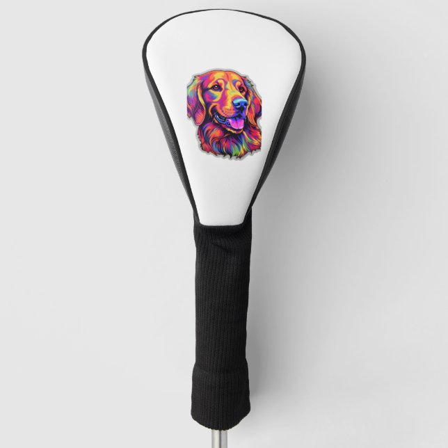 Neon Golden Retriever   Golf Head Cover (Front)