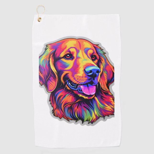 Neon Golden Retriever   Golf Towel (Front)