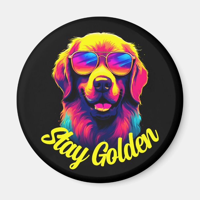 Neon Golden Retriever Magnet (Front)