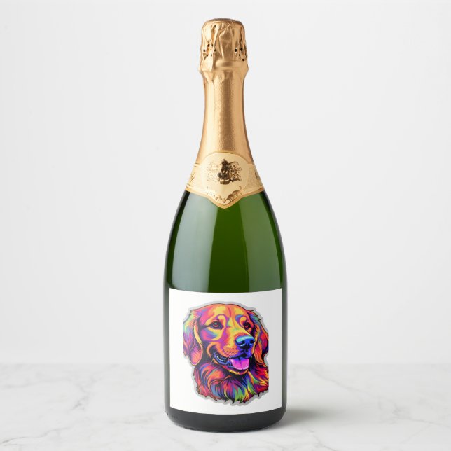 Neon Golden Retriever   Sparkling Wine Label (Front)