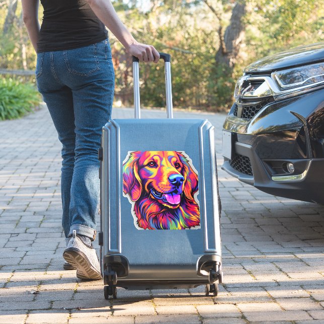 Neon Golden Retriever   Sticker (Suitcase Insitu)