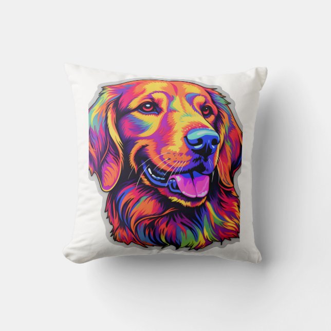 Neon Golden Retriever   Throw Pillow (Front)