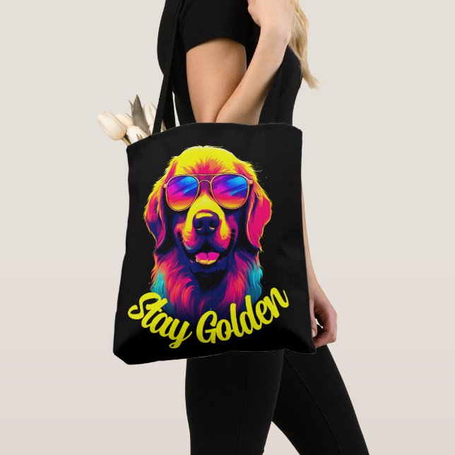 Neon Golden Retriever Tote Bag (Close Up)
