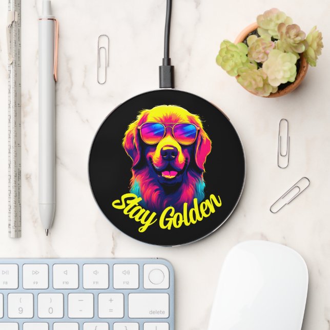 Neon Golden Retriever Wireless Charger (Desk)