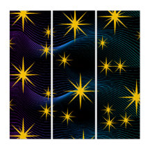 Neon Golden Stars Cosmic Wave Triptych Wall Art
