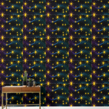 Neon Golden Stars Cosmic Wave Wallpaper