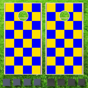 Neon Goldenrod Blue Checkered Checkerboard  Cornhole Set