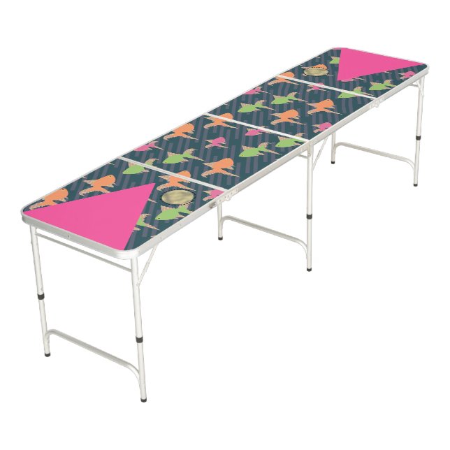 Neon Goldfish Colorful Fun Long Beer Pong Table (Angled)
