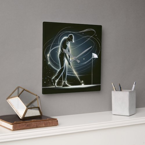 Neon Golfer Putting the Ball  Square Wall Clock