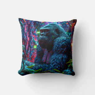 Neon Gorilla Throw Pillow