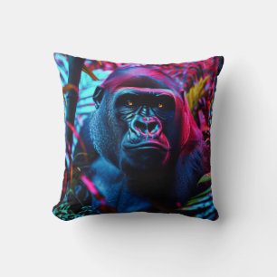 Neon Gorilla Throw Pillow