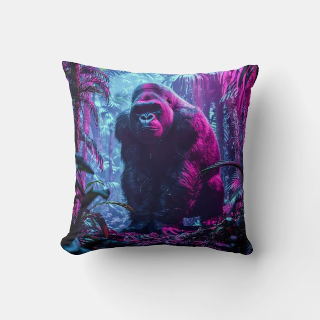 Neon Gorilla Throw Pillow (Front)