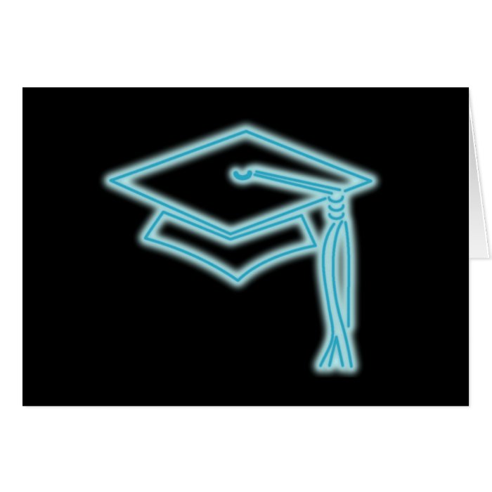 Neon Grad Cap Light Blue Greeting Cards