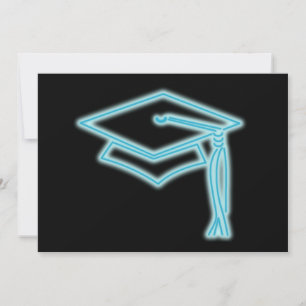 Neon Grad Cap Light Blue Invitation