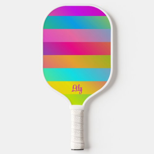 Neon Gradient Colors Stripes Personalized Pickleball Paddle