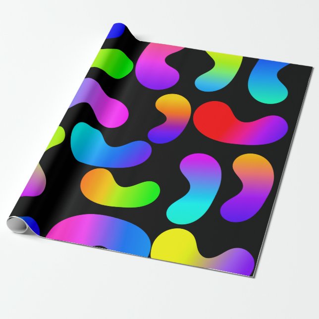 NEON GRADIENT MODERN BLACK PATTERN WRAPPING PAPER (Unrolled)