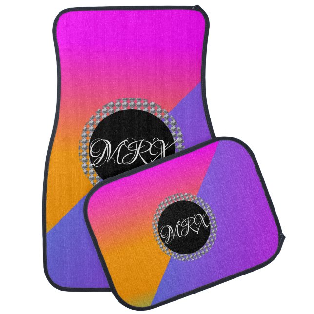 Neon Gradient Sunset Name Diamond Monogrammed Car Floor Mat (Set)