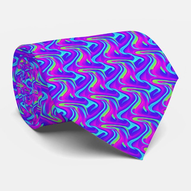 Neon Gradient Wave Pattern Neck Tie (Rolled)
