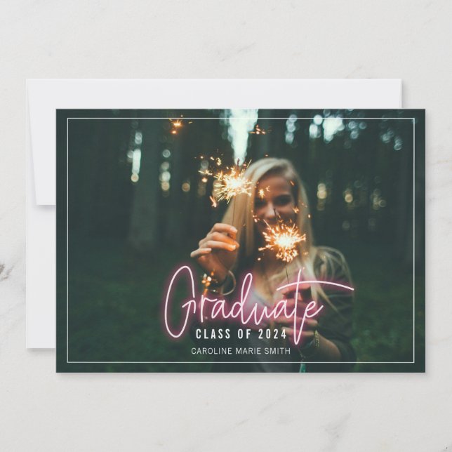 Neon Graduate Graduation Photo Invitation (Front)