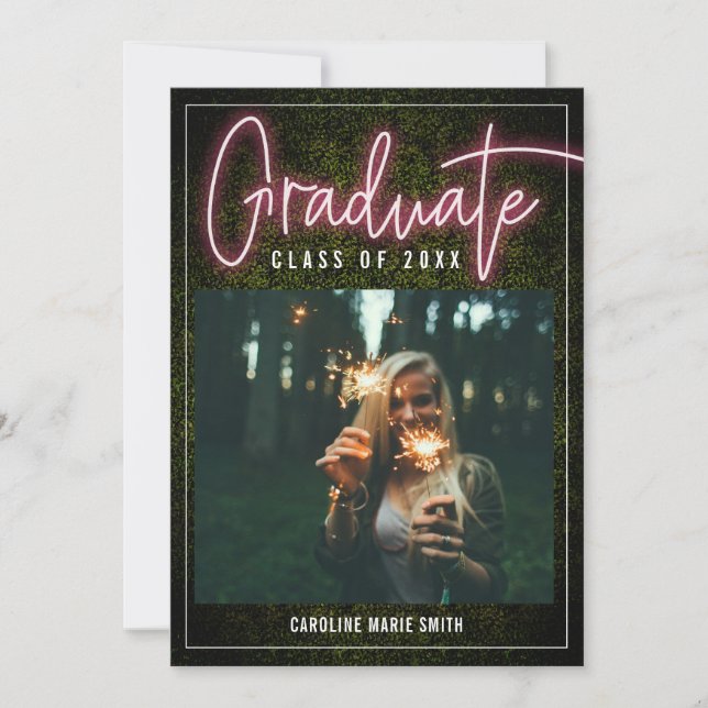 Neon Graduate Photo Class Of Graduation Invitation (Front)
