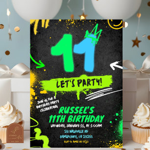 Neon Graffiti 11 birthday invitation