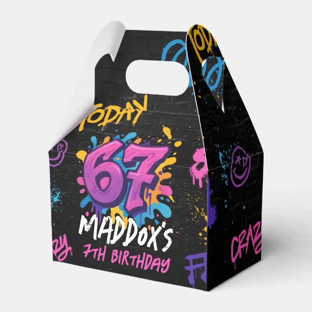 Neon Graffiti 6 7 Meme Trend Six Seven Birthday Favor Boxes (Front Side)