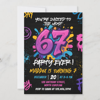 Neon Graffiti 6 7 Meme Trend Six Seven Birthday Invitation