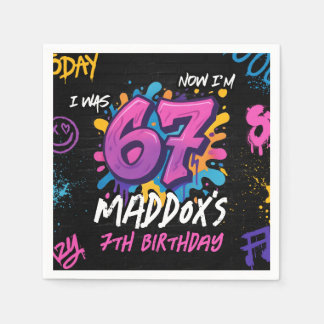 Neon Graffiti 6 7 Meme Trend Six Seven Birthday Napkins
