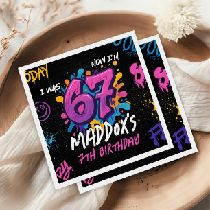 Neon Graffiti 6 7 Meme Trend Six Seven Birthday Napkins