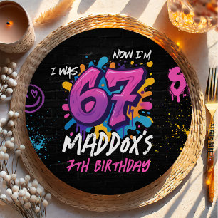 Neon Graffiti 6 7 Meme Trend Six Seven Birthday Paper Plates