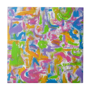 Neon Graffiti - Abstract Art Brushstrokes Tile