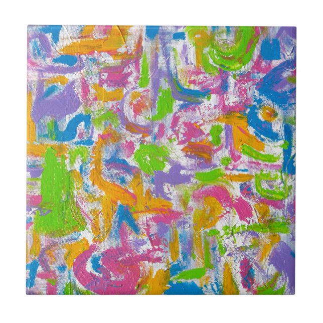 Neon Graffiti - Abstract Art Brushstrokes Tile (Front)