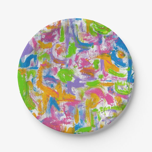 Neon Graffiti - Abstract Art Hand Painted Paper Plates (Front)