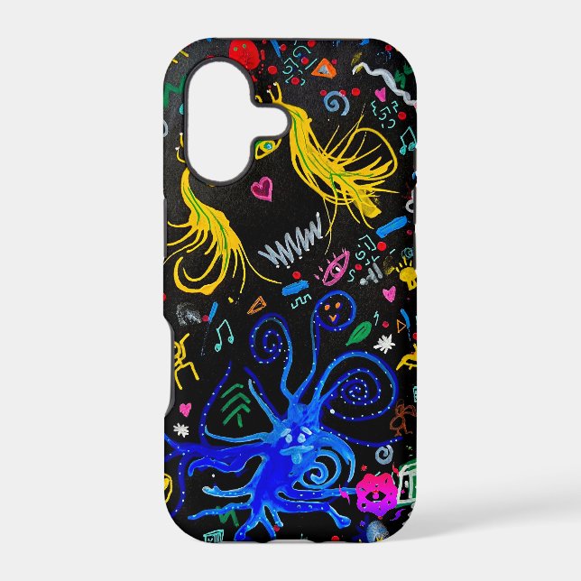 Neon Graffiti & Abstract Scribbles Dark iPhone Case (Back)