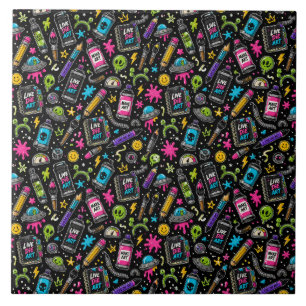 Neon Graffiti Art Supplies & Alien Chaos Pattern Ceramic Tile